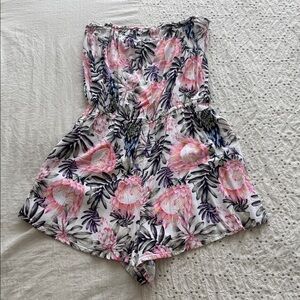 H&M Pink Floral Strapless Romper Shorts